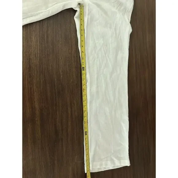 Saks Fifth Avenue Linen Pants Womens M/L White Yoga Elastic Waistband Wide Leg - Picture 10 of 11